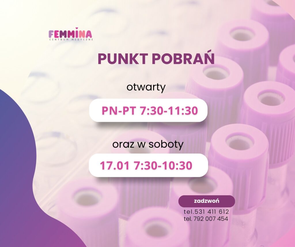 Zapraszamy do punktu pobrań w Femmina Centrum Medyczne.
